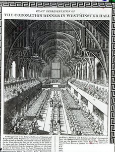 El banquete de coronación en el Salón de Westminster, de un libro que conmemora la coronación del Rey Guillermo III (1650-1702) y la Reina María II (1662-94) por Francis Sandford (1630-94) de English School